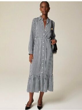 J. Crew Navy and White Striped Button-Up Shirt Dress